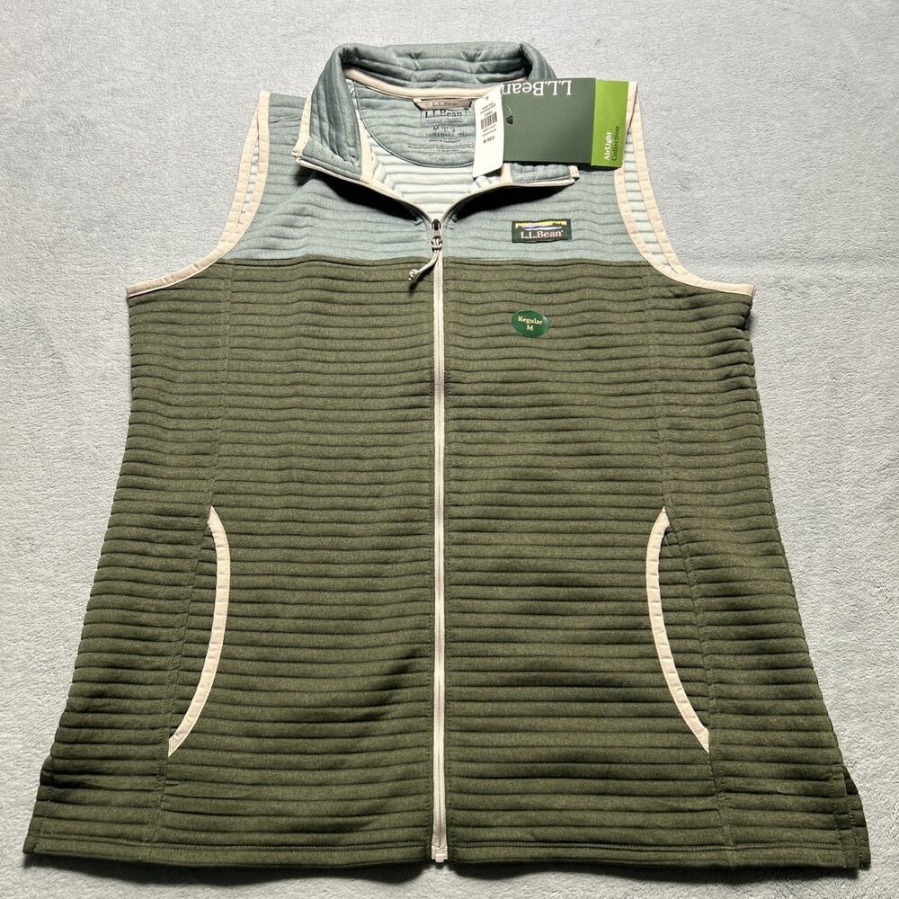 L.L. Bean Olive and Cream Quilted Vest